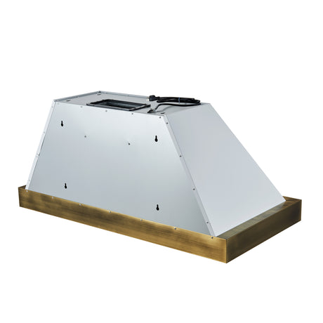 Forno Vittorio 48-Inch Wall Mount Range Hood, White with Antique Brass Trim, 600 CFM Airflow, Dishwasher-Safe Baffle Filters, Remote Control, 3-Speed Fan, Bright LED Lighting