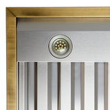 Forno Vittorio 48-Inch Wall Mount Range Hood, White with Antique Brass Trim, 424 CFM Airflow, Dishwasher-Safe Baffle Filters, Remote Control, 3-Speed Fan, Bright LED Lighting