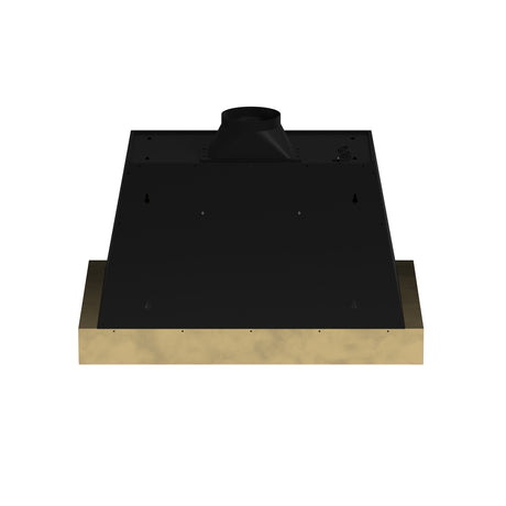 Forno Vittorio 36-Inch Wall Mount Range Hood, Black with Antique Brass Trim, 600 CFM Airflow, Dishwasher-Safe Baffle Filters, Remote Control, 3-Speed Fan, Bright LED Lighting.