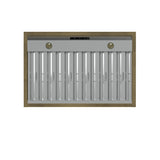 Forno Vittorio 36-Inch Wall Mount Range Hood, White with Antique Brass Trim, 424 CFM Airflow, Dishwasher-Safe Baffle Filters, Remote Control, 3-Speed Fan, Bright LED Lighting.