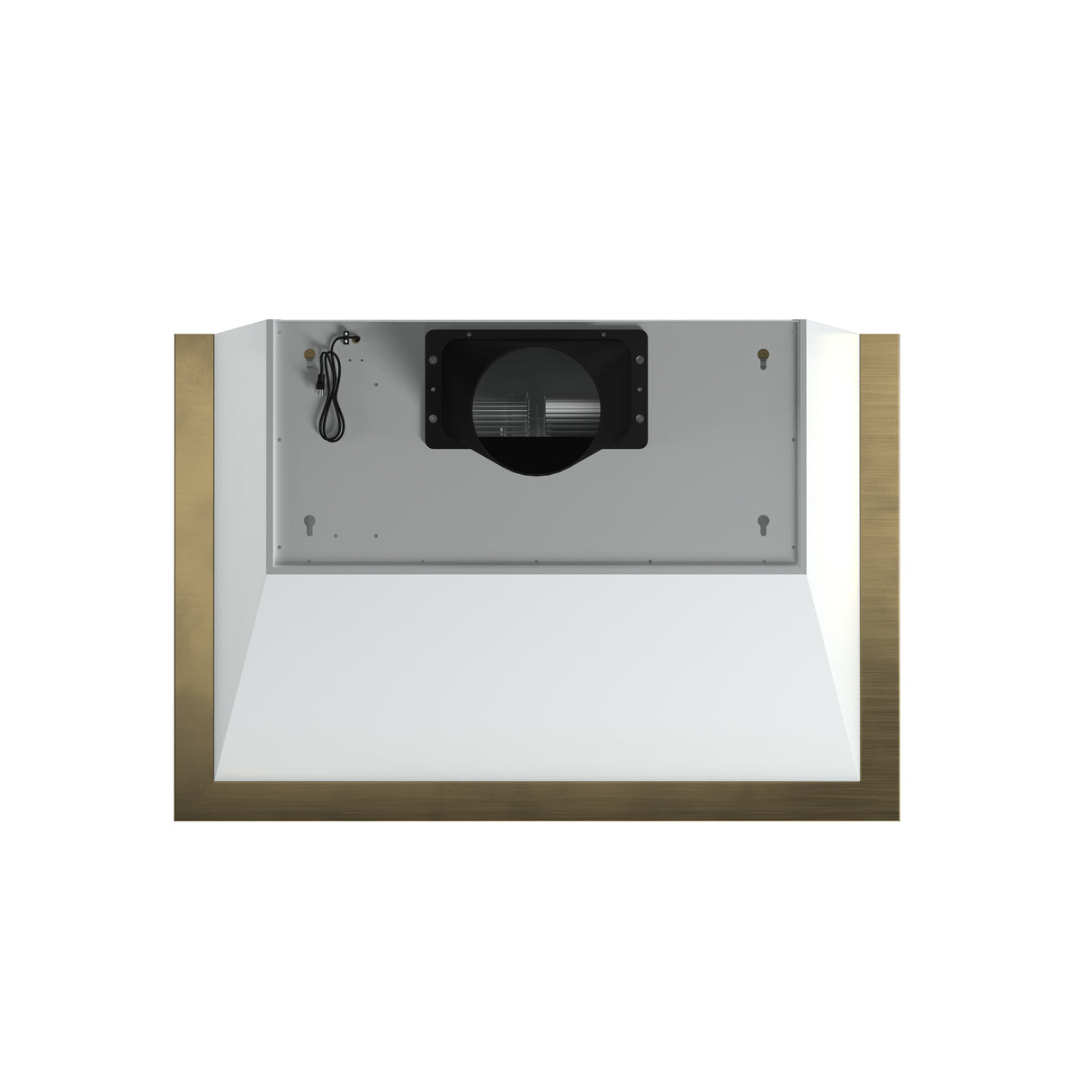 Forno Vittorio 36-Inch Wall Mount Range Hood, White with Antique Brass Trim, 424 CFM Airflow, Dishwasher-Safe Baffle Filters, Remote Control, 3-Speed Fan, Bright LED Lighting.