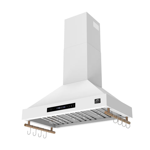 Forno Venezia 36 Inch Wall-Mounted Range Hood in White with Touch Controls and Baffle Filters