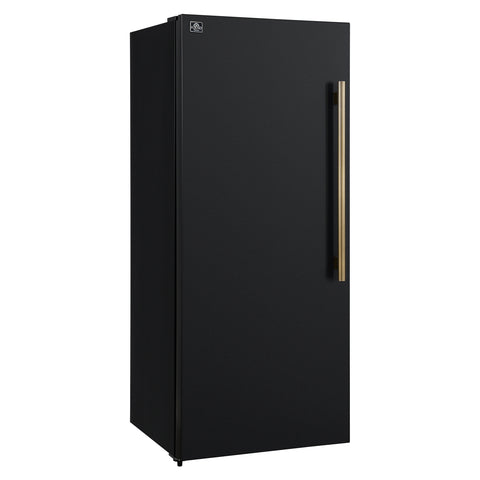 Forno Maderno 28-Inch Convertible Upright Freezer/Refrigerator in Black with Antique Brass Handle, 13.6 cu.ft., Left Swing