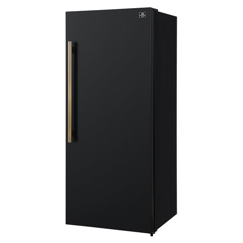 Forno Maderno 28-Inch Convertible Freezer/Refrigerator in Black with Antique Brass Handle, 13.6 cu.ft. Right Swing