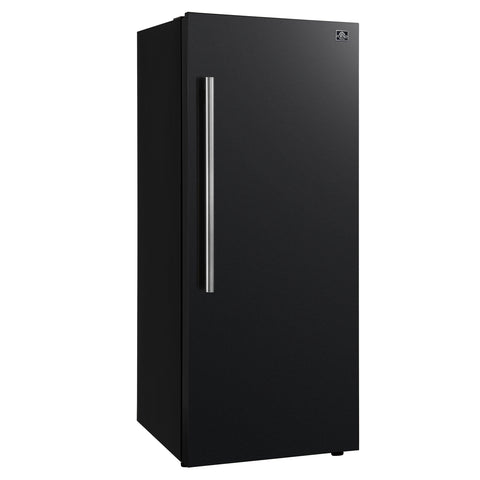 Forno Maderno 28-Inch Convertible Freezer/Refrigerator in Black with Antique Brass Handle, 13.6 cu.ft. Right Swing