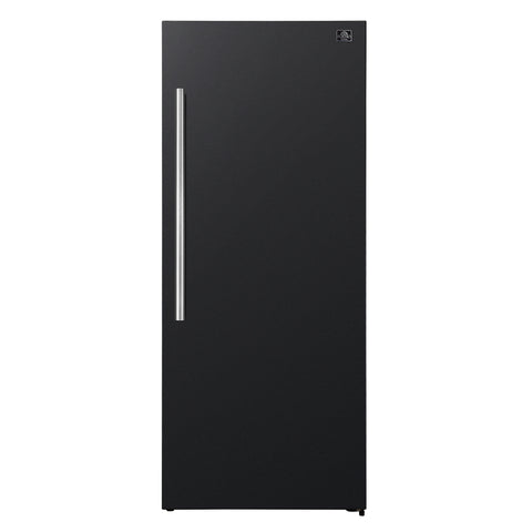 Forno Maderno 28-Inch Convertible Freezer/Refrigerator in Black with Antique Brass Handle, 13.6 cu.ft. Right Swing