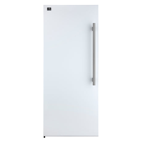 Forno Maderno 28-Inch Convertible Upright Freezer/Refrigerator in White with Antique Brass Handle, 13.6 cu.ft., Left Swing