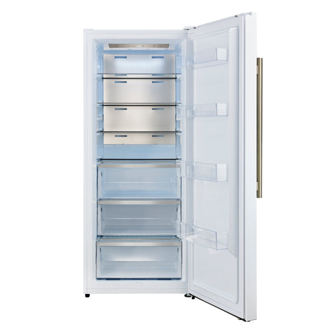 Forno Maderno 28-Inch Convertible Freezer/Refrigerator in White with Antique Brass Handle, 13.6 cu.ft. Right Swing