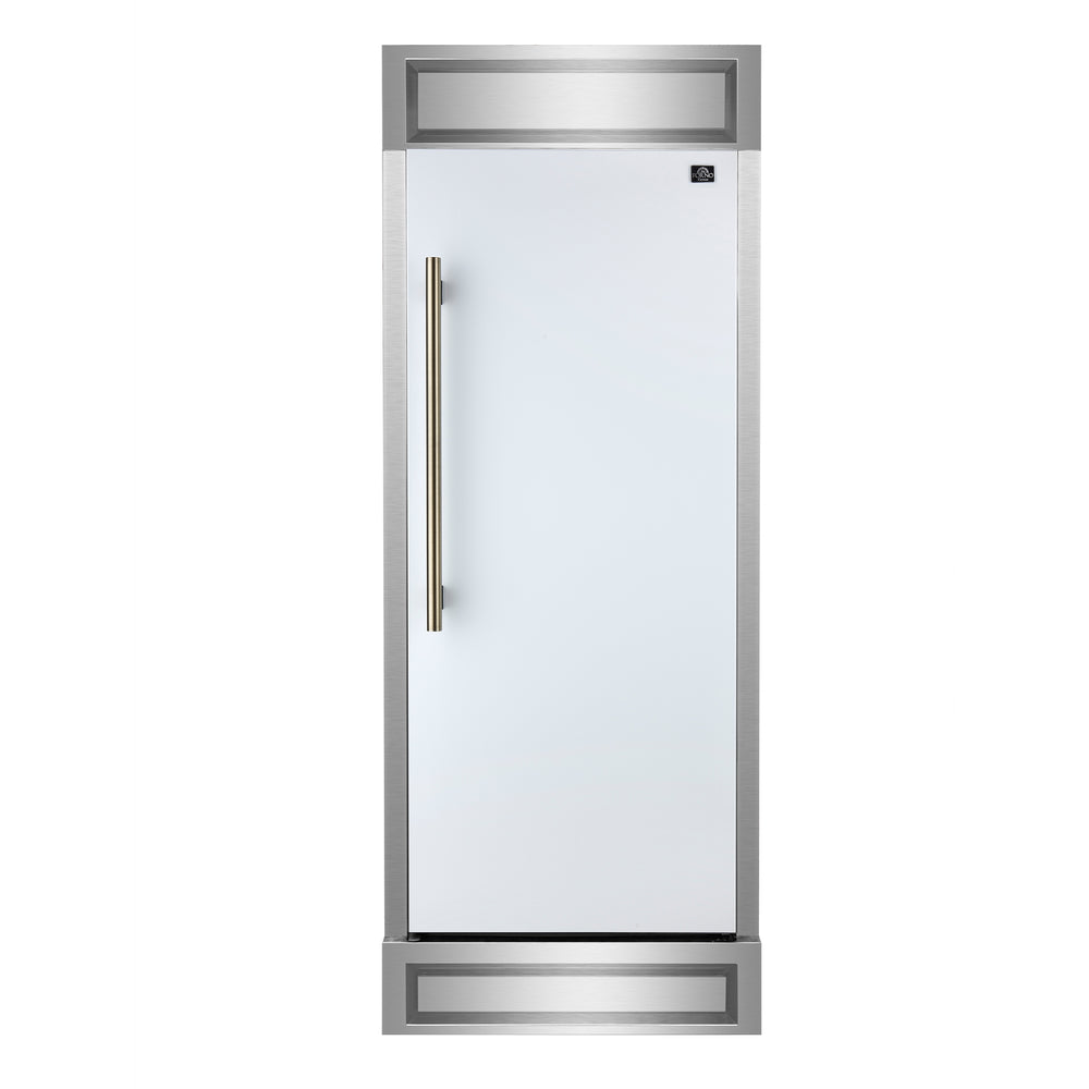 Forno Maderno 28-Inch Built-In Convertible Refrigerator in White with Antique Brass Handle, 13.6 cu.ft. Right Swing with Decorative Grill - 32-Inch Wide