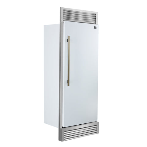 Forno Maderno 28-Inch Built-In Convertible Refrigerator in White with Antique Brass Handle, 13.6 cu.ft. Right Swing with Decorative Trim - 32-Inch Wide