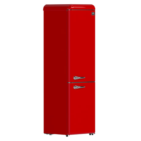 Forno Storico 22-Inch Retro bottom freezer Fridge in Red, 9 cu.ft, silver handle