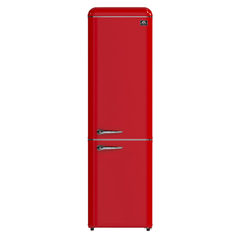 Forno Storico 22-Inch Retro bottom freezer Fridge in Red, 9 cu.ft, silver handle