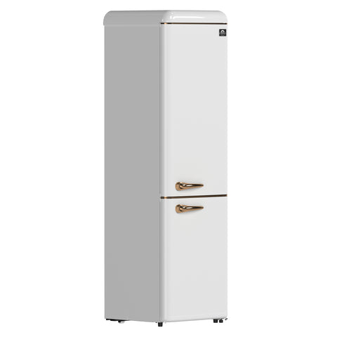 Forno Storico 22-Inch Retro bottom freezer Fridge in White, 9 cu.ft, copper-tone handle