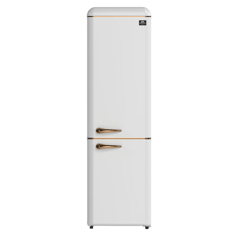 Forno Storico 22-Inch Retro bottom freezer Fridge in White, 9 cu.ft, copper-tone handle