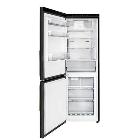Custodia 24" Bottom Freezer, 10.3 cf., Left Swing, Ice Maker, Total No frost, Black, Antique Brass handles