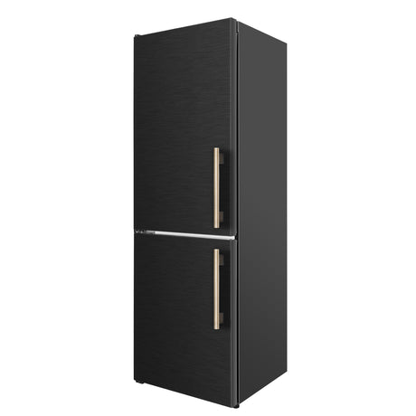Custodia 24" Bottom Freezer, 10.3 cf., Left Swing, Ice Maker, Total No frost, Black, Antique Brass handles