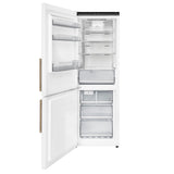 Custodia 24" Bottom Freezer, 10.3 cf., Left Swing, Ice Maker, Total No frost, White, Antique Brass handles