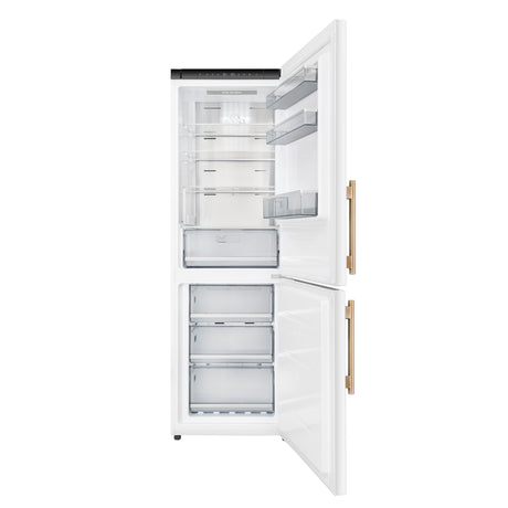 Custodia 24" Bottom Freezer, 10.3 cf., Right Swing, Total No frost, White, Antique Brass handles