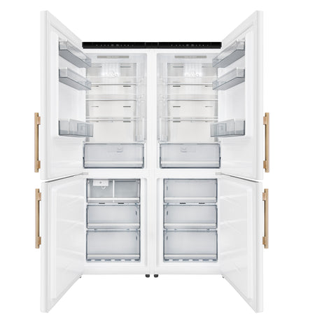 Custodia 48" Bottom Freezer combo, 20.6 cf., Ice Maker, Total No frost, White, Antique Brass handles