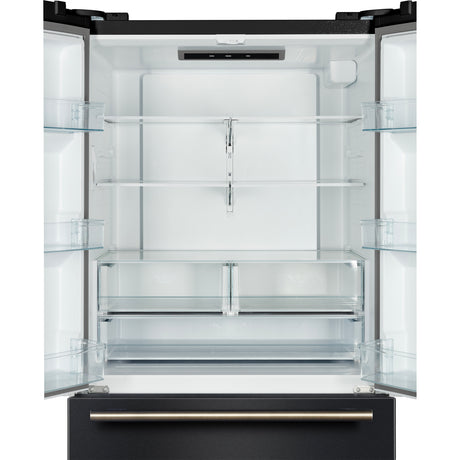 Forno Rivello 36 Inch French Door Refrigerator in Black with Antique Brass, Internal Water Dispenser, Filtered Ice, Adjustable Shelves, Energy Star Certified