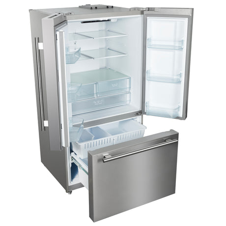 Forno Rivello 36 Inch French Door Refrigerator in Stainless Steel, Internal Water Dispenser, Filtered Ice, Adjustable Shelves, Energy Star Certified