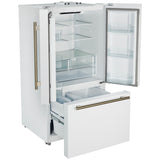 Forno Rivello 36 Inch French Door Refrigerator in White with Antique Brass, Internal Water Dispenser, Filtered Ice, Adjustable Shelves, Energy Star Certified