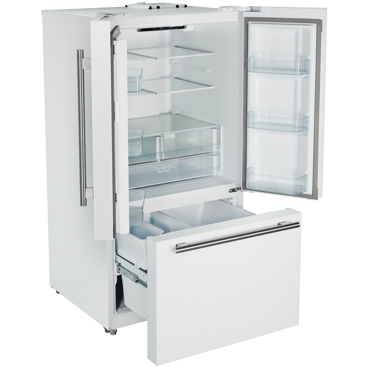 Forno Rivello 36 Inch French Door Refrigerator in White with Antique Brass, Internal Water Dispenser, Filtered Ice, Adjustable Shelves, Energy Star Certified