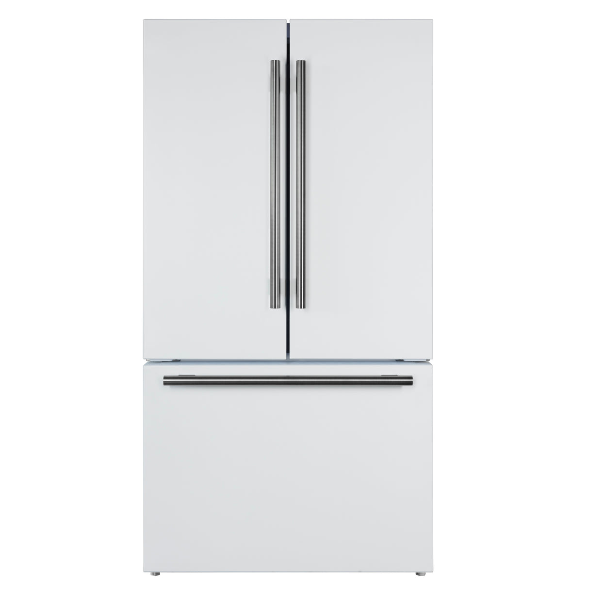 Forno Rivello 36 Inch French Door Refrigerator in White with Antique Brass, Internal Water Dispenser, Filtered Ice, Adjustable Shelves, Energy Star Certified