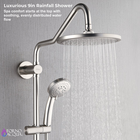 Forno Acqua AcquaSPA Retrofit Shower, Overhead Rainfall Shower, Handheld Shower Head, Body Jets, 6 Way Diverter, Brushed Nickel Finish, 2.5 GPM Flow Rate
