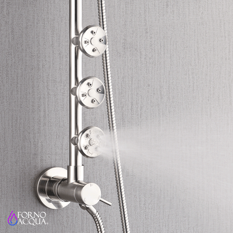 Forno Acqua AcquaSPA Retrofit Shower, Overhead Rainfall Shower, Handheld Shower Head, Body Jets, 6 Way Diverter, Brushed Nickel Finish, 1.8 GPM Flow Rate