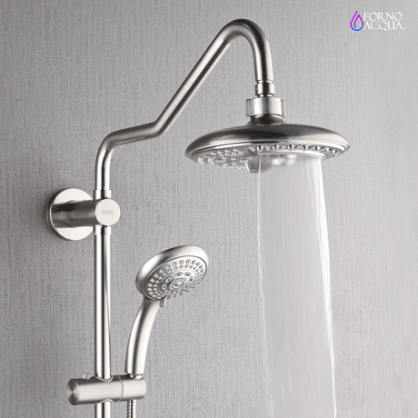Forno Acqua AcquaSPA Retrofit Shower, Overhead Rainfall, 8 Inch Shower Head, Handheld Shower Head, Body Jets, 6 Way Diverter, Brushed Nickel Finish, 1.8 GPM Flow Rate