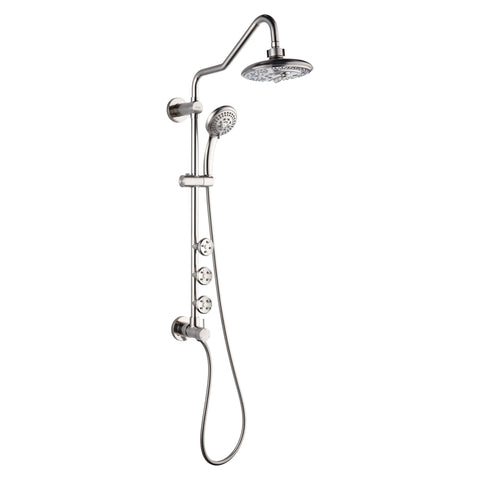 Forno Acqua AcquaSPA Retrofit Shower, Overhead Rainfall, 8 Inch Shower Head, Handheld Shower Head, Body Jets, 6 Way Diverter, Brushed Nickel Finish, 1.8 GPM Flow Rate