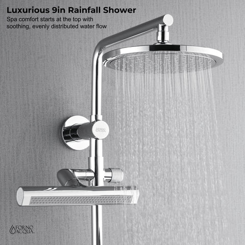 Forno Acqua AcquaFALL Shower, Polished Stainless Steel Finish, Overhead Rainfall Shower, Handheld Shower Head, Body Jets, 1.8 GPM Flow Rate