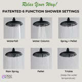 Forno Acqua AcquaFALL Shower, Matte Black Finish, Overhead Rainfall Shower, 7 Way Diverter, Handheld Shower Head, Body Jets, 1.8 GPM Flow Rate
