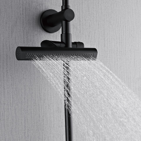Forno Acqua AcquaFALL Shower, Matte Black Finish, Overhead Rainfall Shower, 7 Way Diverter, Handheld Shower Head, Body Jets, 2.5 GPM Flow Rate