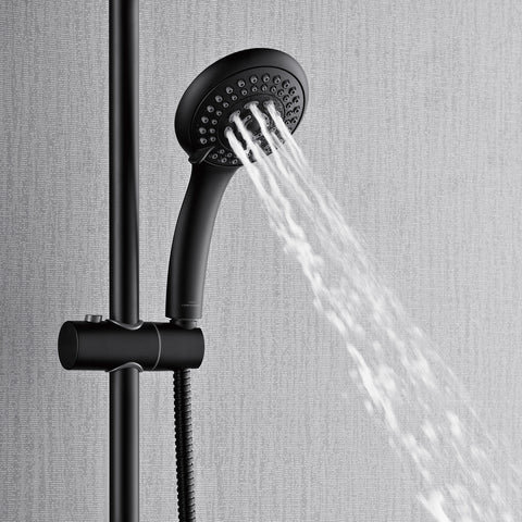 Forno Acqua AcquaFALL Shower, Matte Black Finish, Overhead Rainfall Shower, 7 Way Diverter, Handheld Shower Head, Body Jets, 2.5 GPM Flow Rate