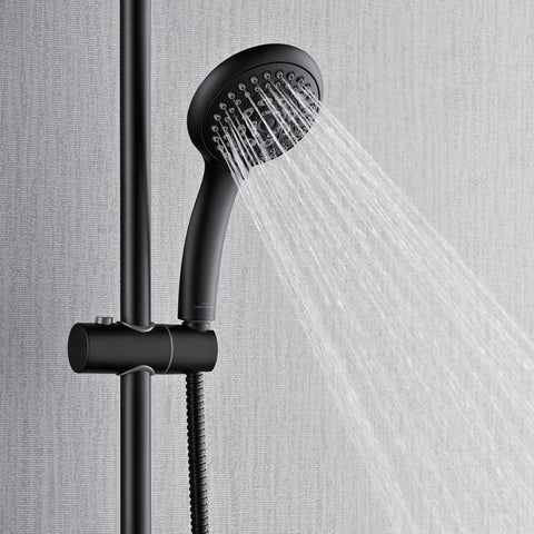 Forno Acqua AcquaFALL Shower, Matte Black Finish, Overhead Rainfall Shower, 7 Way Diverter, Handheld Shower Head, Body Jets, 2.5 GPM Flow Rate