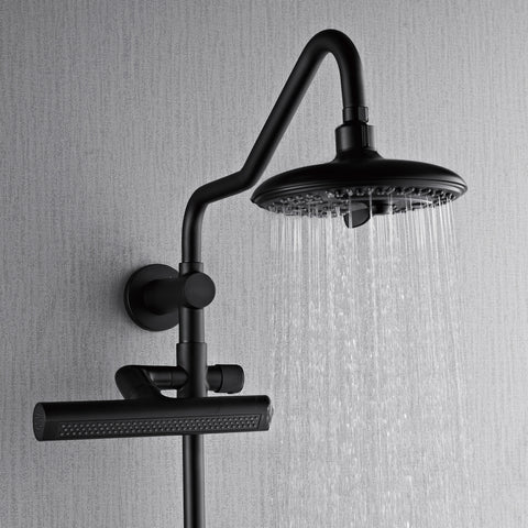 Forno Acqua AcquaFALL Shower, Matte Black Finish, Overhead Rainfall Shower, 7 Way Diverter, Handheld Shower Head, Body Jets, 2.5 GPM Flow Rate