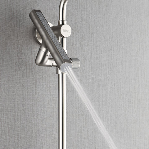 Forno Acqua AcquaFALL Shower, Brushed Nickel Finish, Overhead Rainfall Shower, 7 Way Diverter, Handheld Shower Head, Body Jets, 2.5 GPM Flow Rate