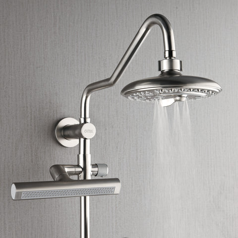 Forno Acqua AcquaFALL Shower, Brushed Nickel Finish, Overhead Rainfall Shower, 7 Way Diverter, Handheld Shower Head, Body Jets, 2.5 GPM Flow Rate