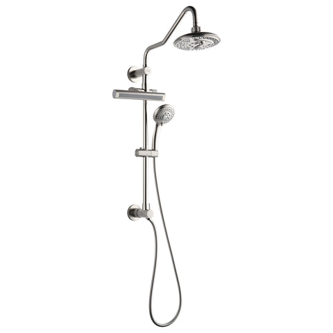Forno Acqua AcquaFALL Shower, Brushed Nickel Finish, Overhead Rainfall Shower, 7 Way Diverter, Handheld Shower Head, Body Jets, 1.8 GPM Flow Rate