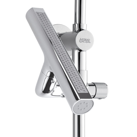 Forno Acqua AcquaFALL Shower, Polished Stainless Steel Finish, Overhead Rainfall Shower, 7 Way Diverter, Handheld Shower Head, Body Jets, 1.8 GPM Flow Rate