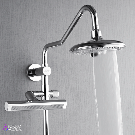 Forno Acqua AcquaFALL Shower, Polished Stainless Steel Finish, Overhead Rainfall Shower, 7 Way Diverter, Handheld Shower Head, Body Jets, 1.8 GPM Flow Rate