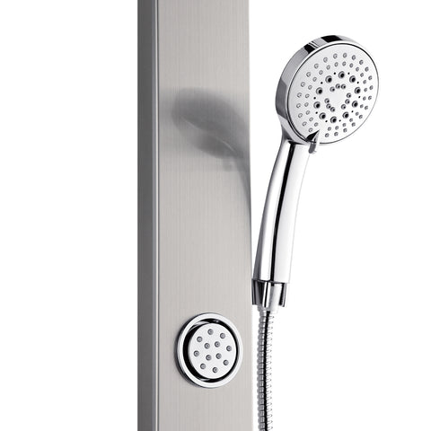 Forno Acqua AcquaSPA Shower Panel in Stainless Steel, Overhead Rainfall Shower, Handheld Shower Head, Body Jets, 6 Way Diverter, 2.5 GPM Flow Rate