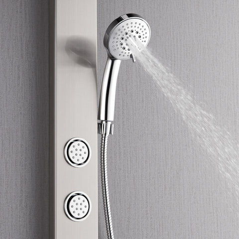 Forno Acqua AcquaSPA Shower Panel in Stainless Steel, Overhead Rainfall Shower, Handheld Shower Head, Body Jets, 1.8 GPM Flow Rate