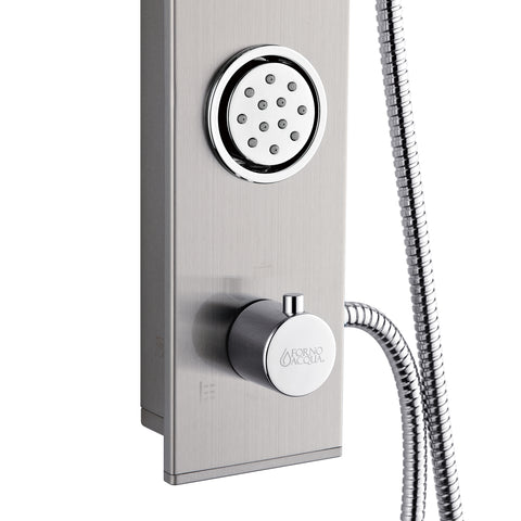 Forno Acqua AcquaSPA Shower Panel in Stainless Steel, Overhead Rainfall Shower, Handheld Shower Head, Body Jets, 6 Way Diverter, 2.5 GPM Flow Rate