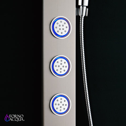 Forno Acqua AcquaSPA Shower Panel with SensoTemp, Stainless Steel, Overhead Rainfall Shower, Handheld Shower Head, Body Jets, 1.8 GPM Flow Rate