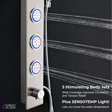 Forno Acqua AcquaSpa Shower Panel with SensoTemp, Stainless Steel, Overhead Rainfall Shower, Handheld Shower Head, Body Jets, 2.5 GPM Flow Rate