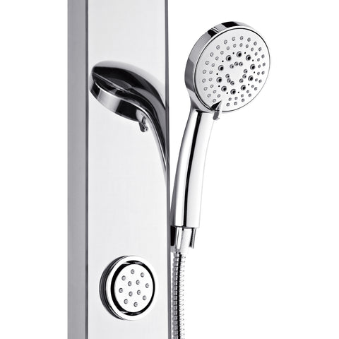 Forno Acqua AcquaSPA Shower Panel with SensoTEMP, Mirrored Stainless Steel Finish, Overhead Rainfall Shower, Handheld Shower Head, Body Jets, 2.5 GPM Flow Rate