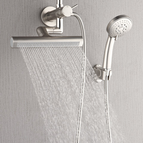 Forno Acqua AcquaFALL Mini Shower Head, Brushed Nickel Finish, Overhead Rainfall Shower, 7 Way Diverter, Handheld Shower Head, Body Jets, 1.8 GPM Flow Rate